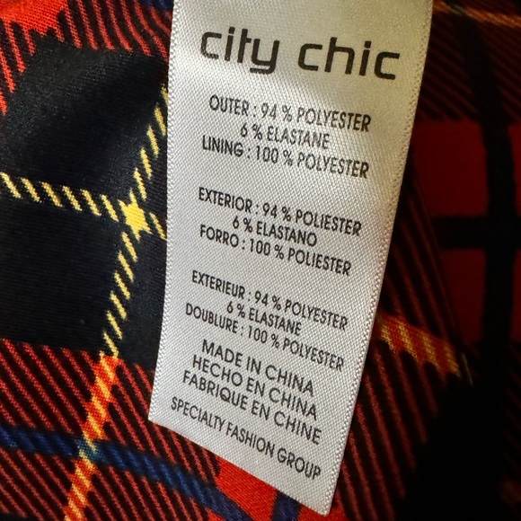 City Chic Plaid Stretchy Pencil Skirt. Knee Length. Size M/16, Red/Multi Plaid - Picture 7 of 8